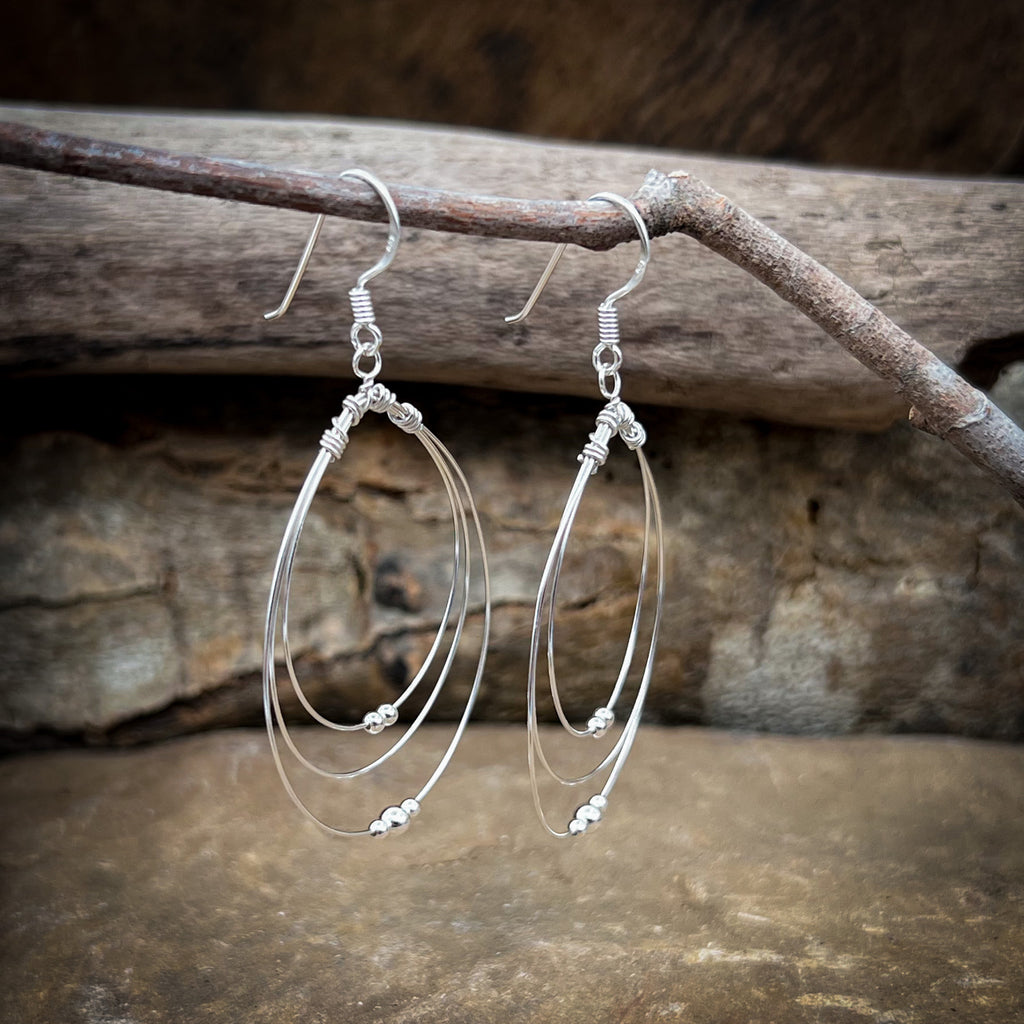 Sterling Silver 3 Wire Beaded Earrings