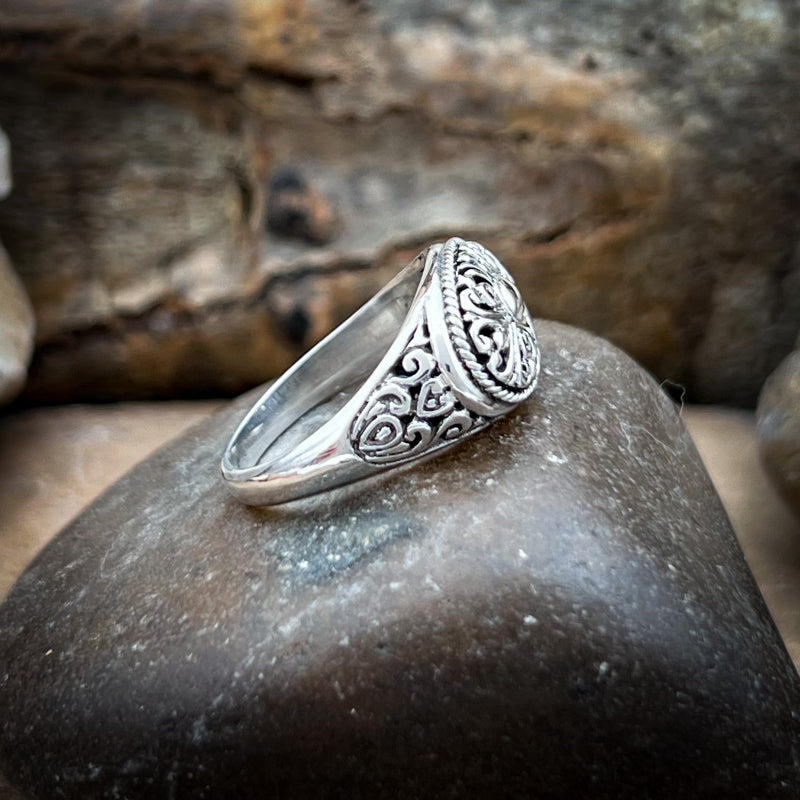 Sterling Silver Oval Floral Accent Ring
