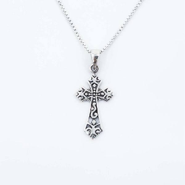 Sterling Silver Small Scroll Filigree Cross Necklace