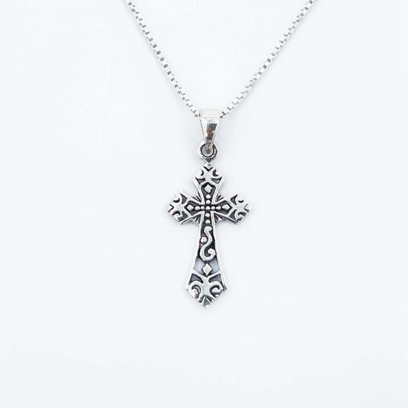 Sterling Silver Small Scroll Filigree Cross Necklace