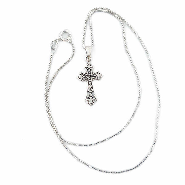 Sterling Silver Small Scroll Filigree Cross Necklace