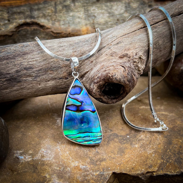Sterling Silver Soft Abstract Abalone Triangle Necklace