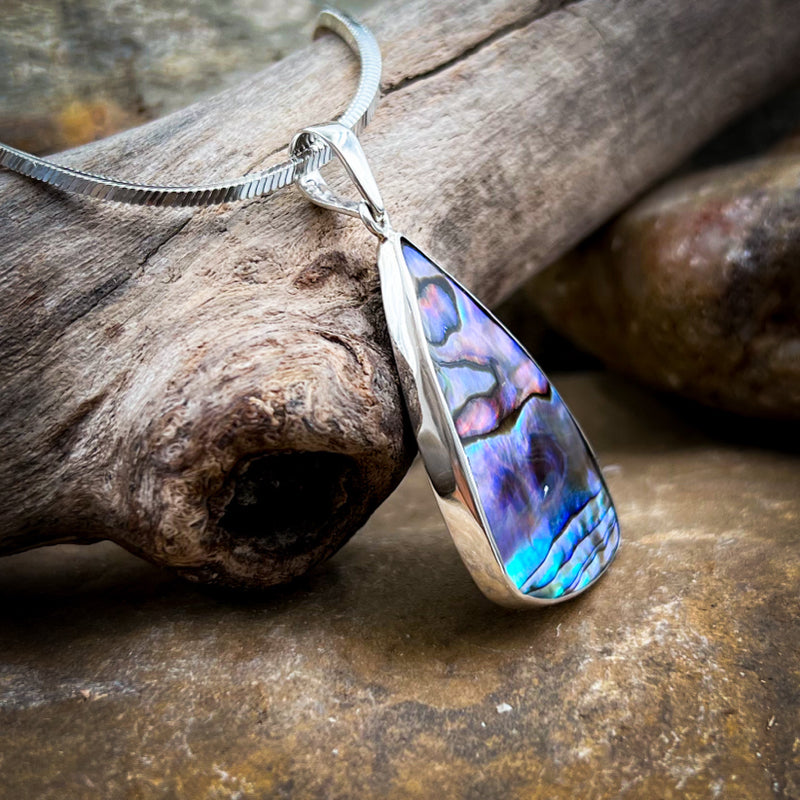Sterling Silver Soft Abstract Abalone Triangle Necklace