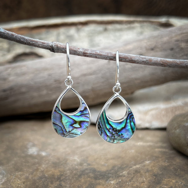 Sterling Silver and Abalone/Mother of Pearl Open Teardrop Dangle Earrings