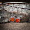 Sterling Silver and Amber Oval Beaded Accent Dangle Earrings
